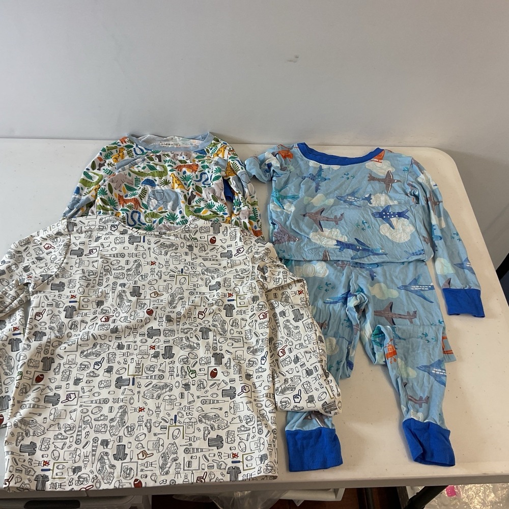 Lot of Boys 3T 4 Piece Bamboo Pajamas Little Sleepies Blue Quail Shirt